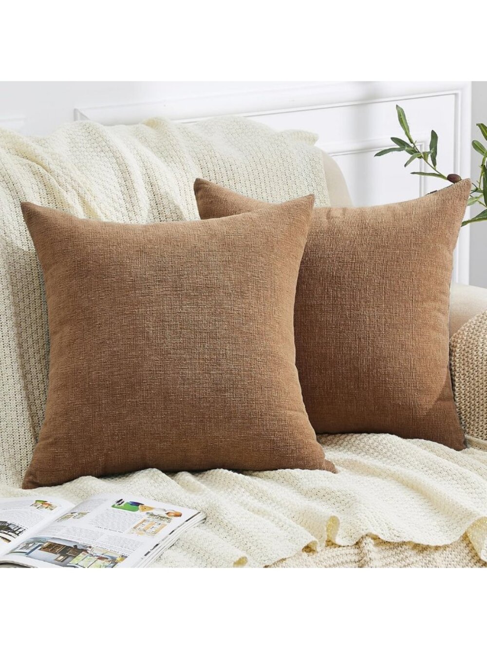 Soft Chenille Decorative Throw Pillow Covers 22x22" Set of 2 - Farmhouse Fall